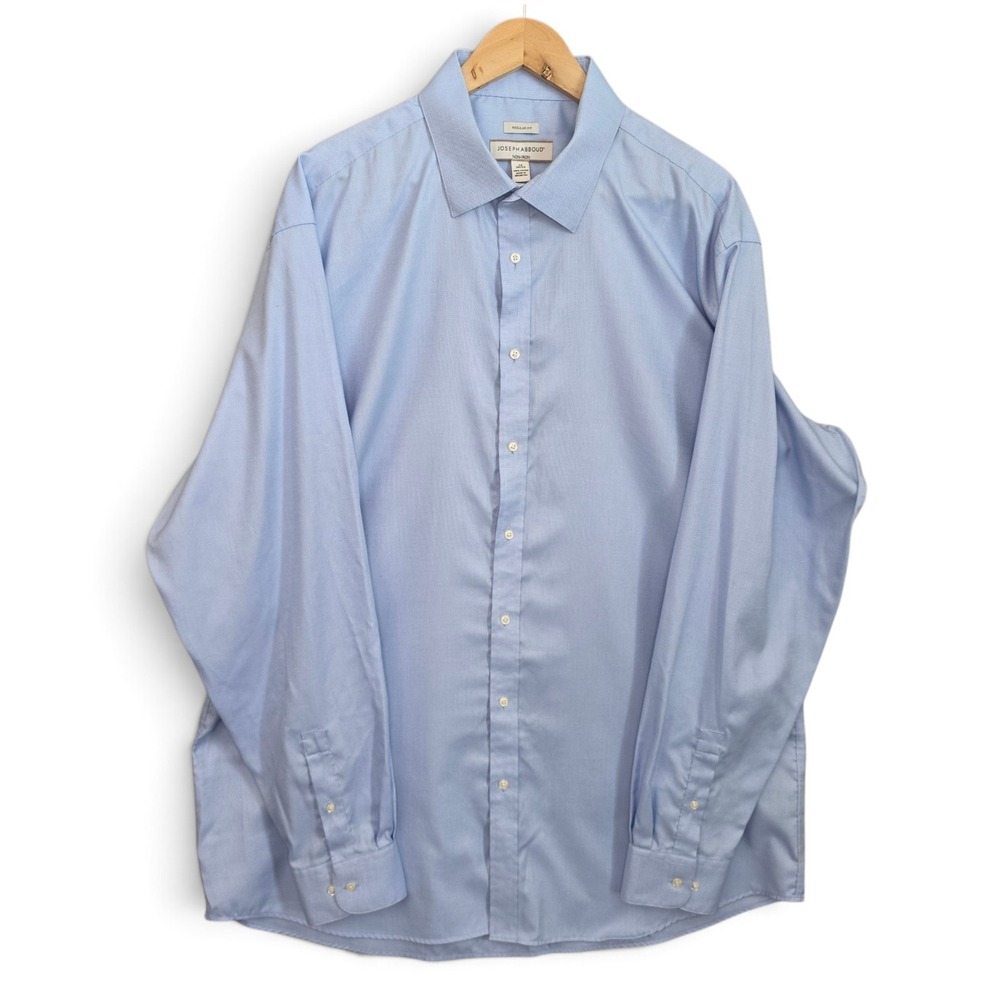 Joseph Abboud Dress Shirt Mens 18 38/39 Regular Fit Blue Non Iron Oxford Cotton
